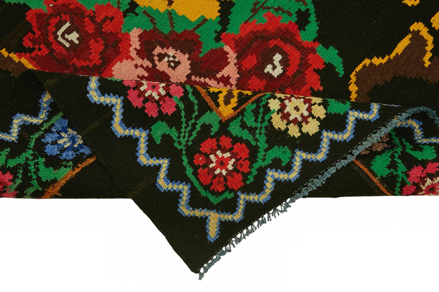 7x11 Black Vintage Moldovan Kilim Rug - 22231