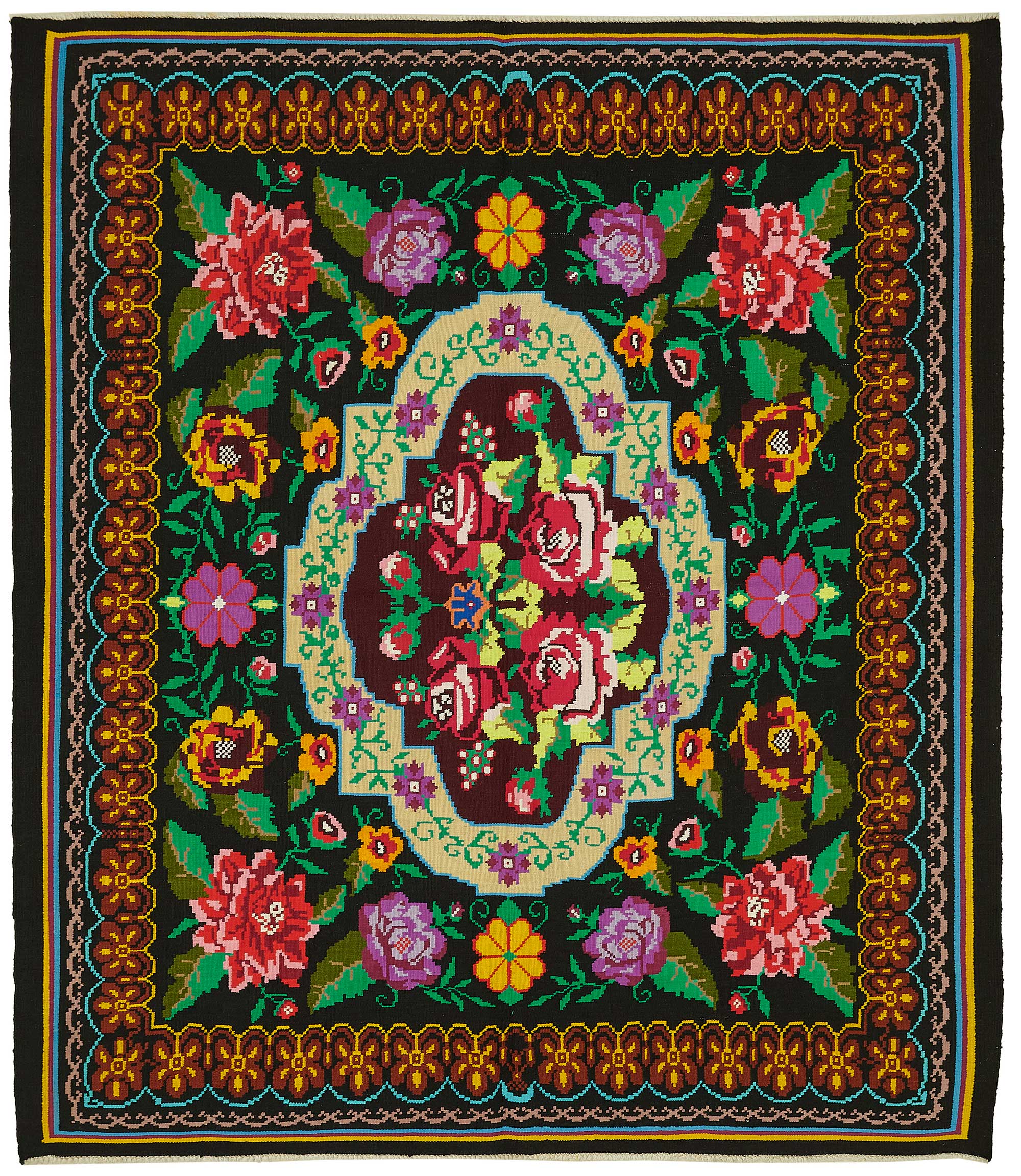 7x8 Black Vintage Moldovan Kilim Rug - 22232