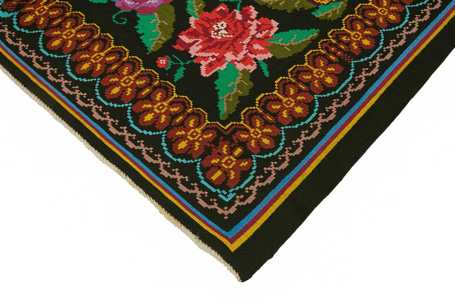 7x8 Black Vintage Moldovan Kilim Rug - 22232