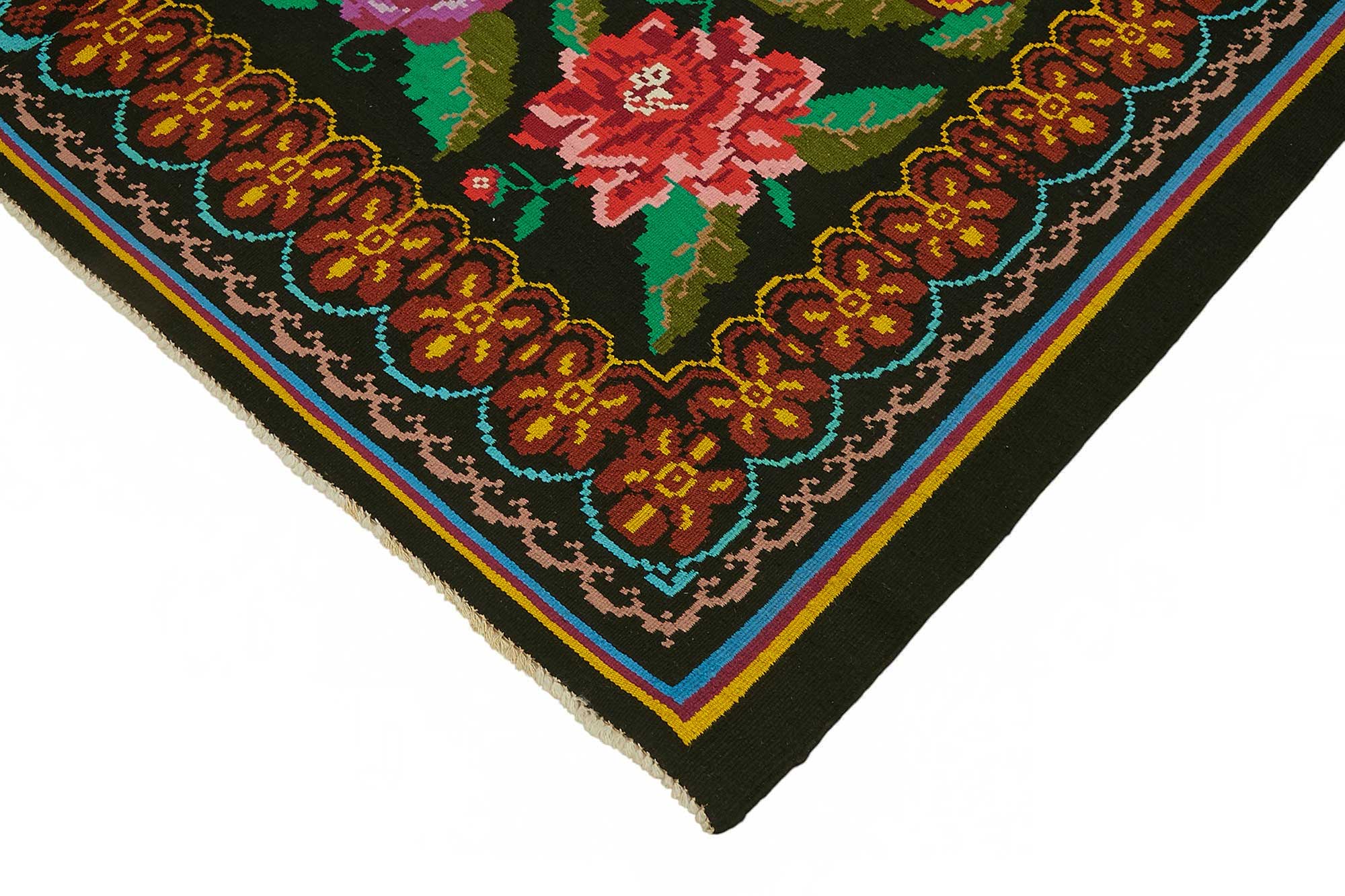 7x8 Black Vintage Moldovan Kilim Rug - 22232
