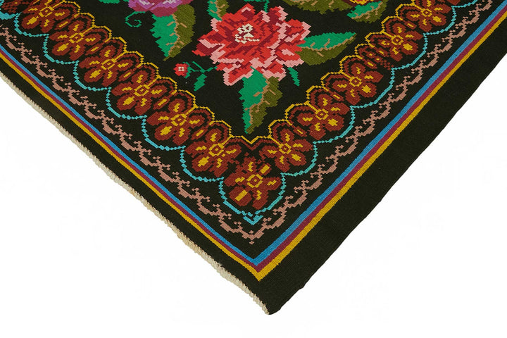 7x8 Black Vintage Moldovan Kilim Rug - 22232