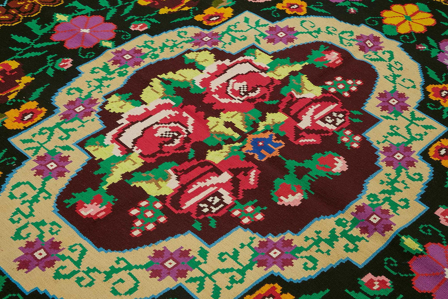 7x8 Black Vintage Moldovan Kilim Rug - 22232