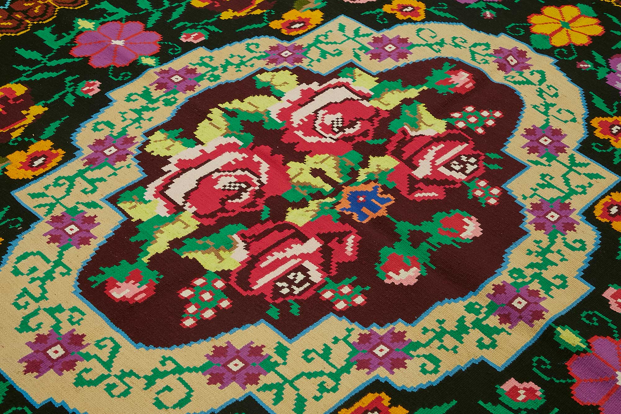 7x8 Black Vintage Moldovan Kilim Rug - 22232