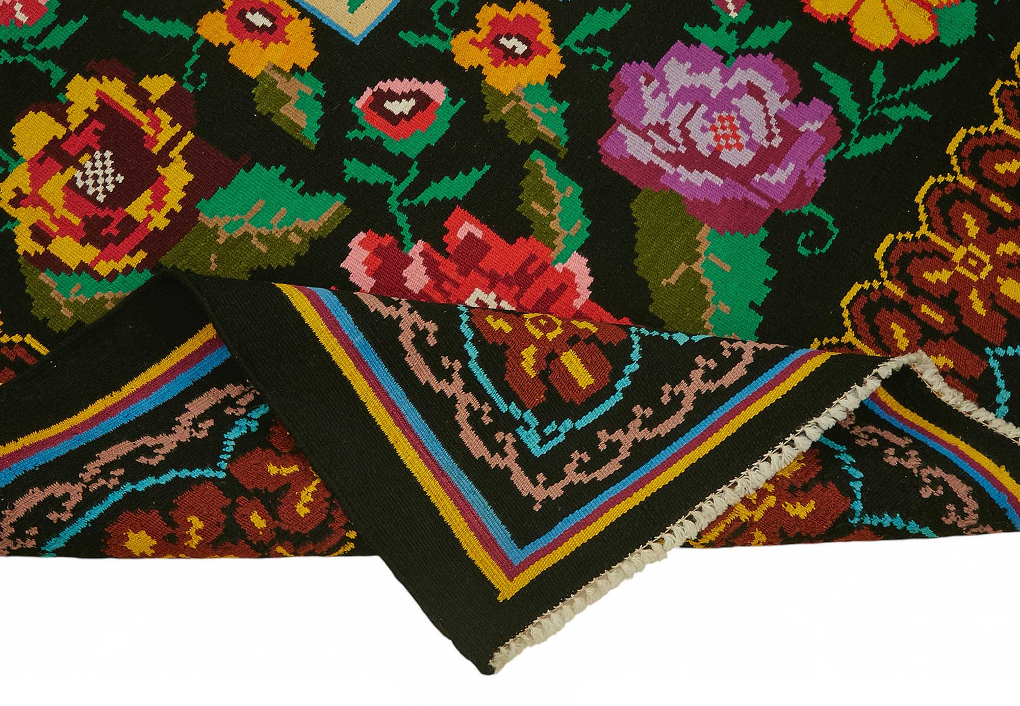 7x8 Black Vintage Moldovan Kilim Rug - 22232