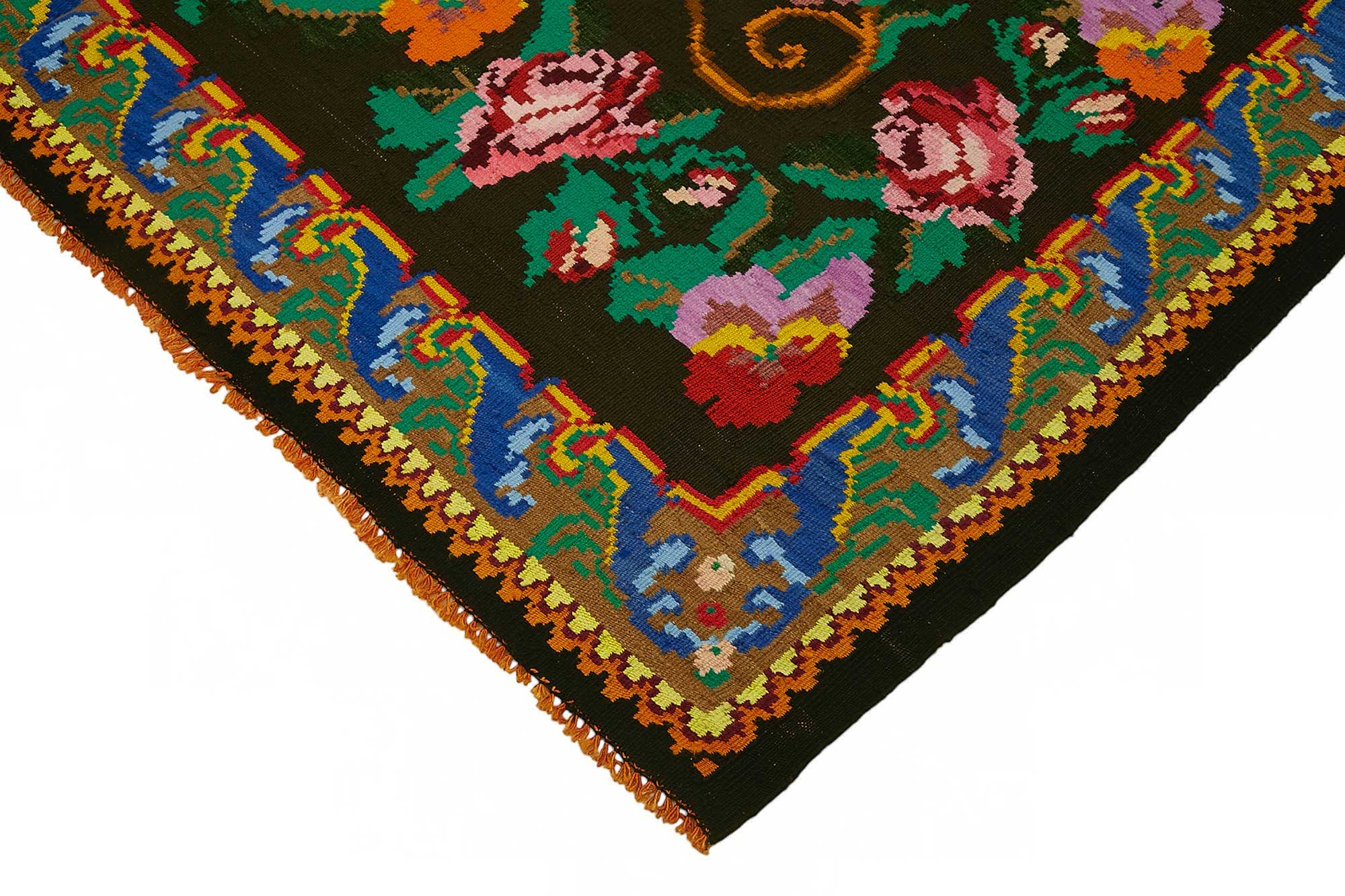 7x7 Black Vintage Moldovan Kilim Rug - 22233