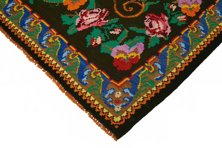 7x7 Black Vintage Moldovan Kilim Rug - 22233