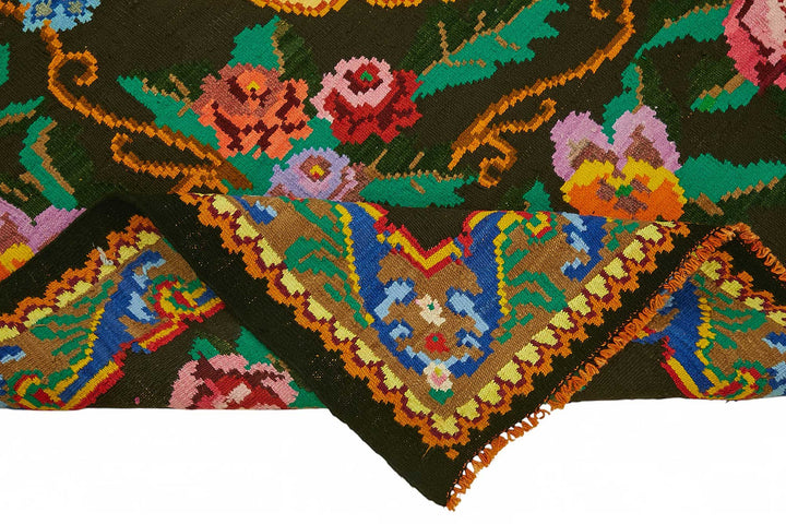7x7 Black Vintage Moldovan Kilim Rug - 22233