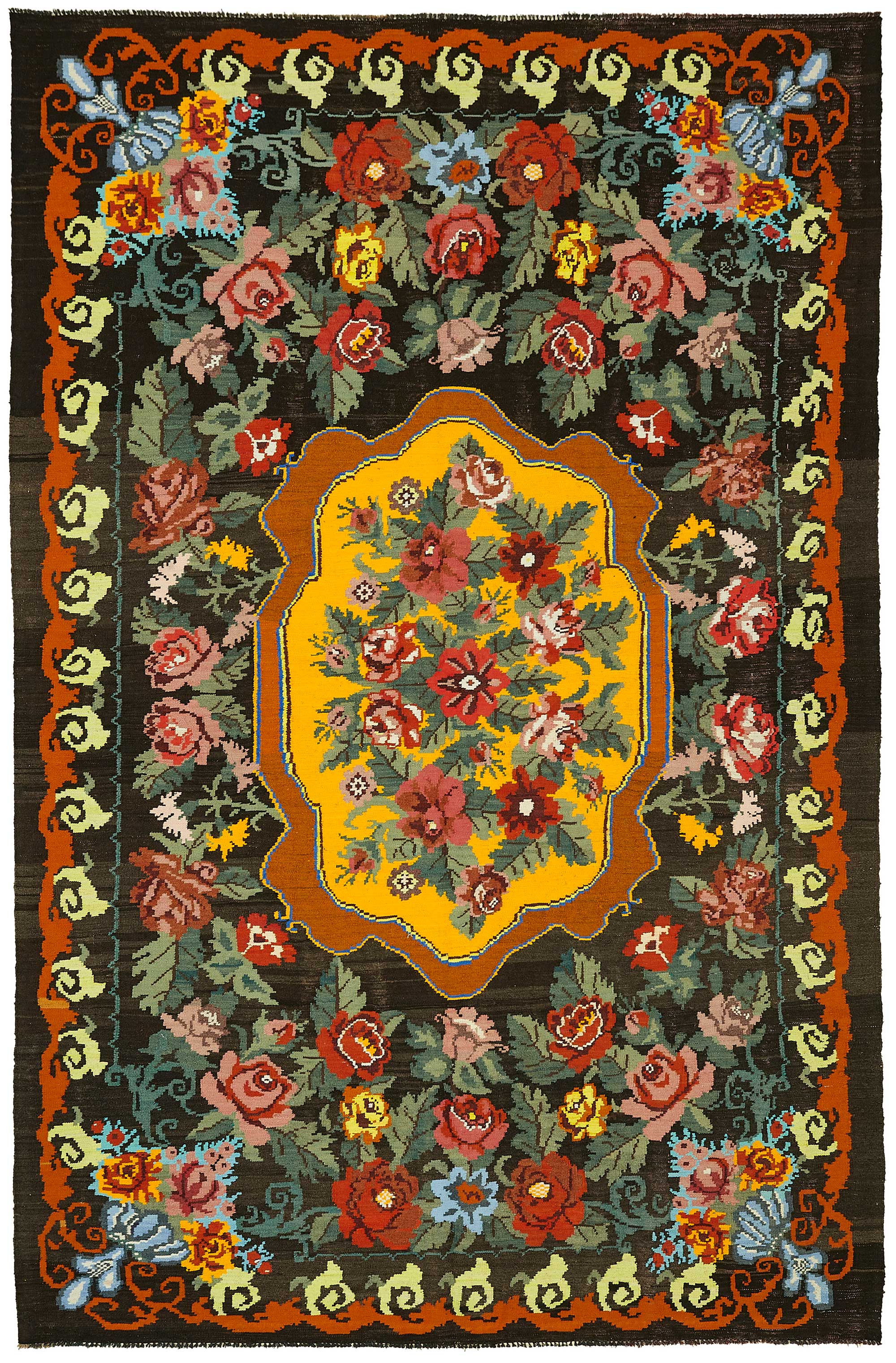 7x11 Black Vintage Moldovan Kilim Rug - 22234