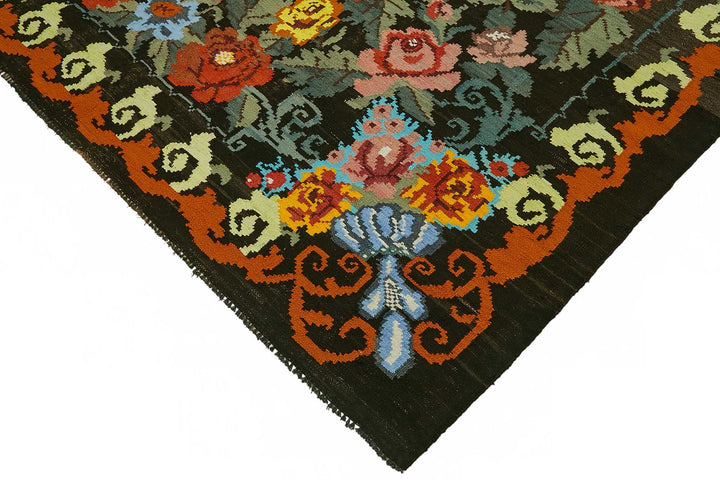 7x11 Black Vintage Moldovan Kilim Rug - 22234