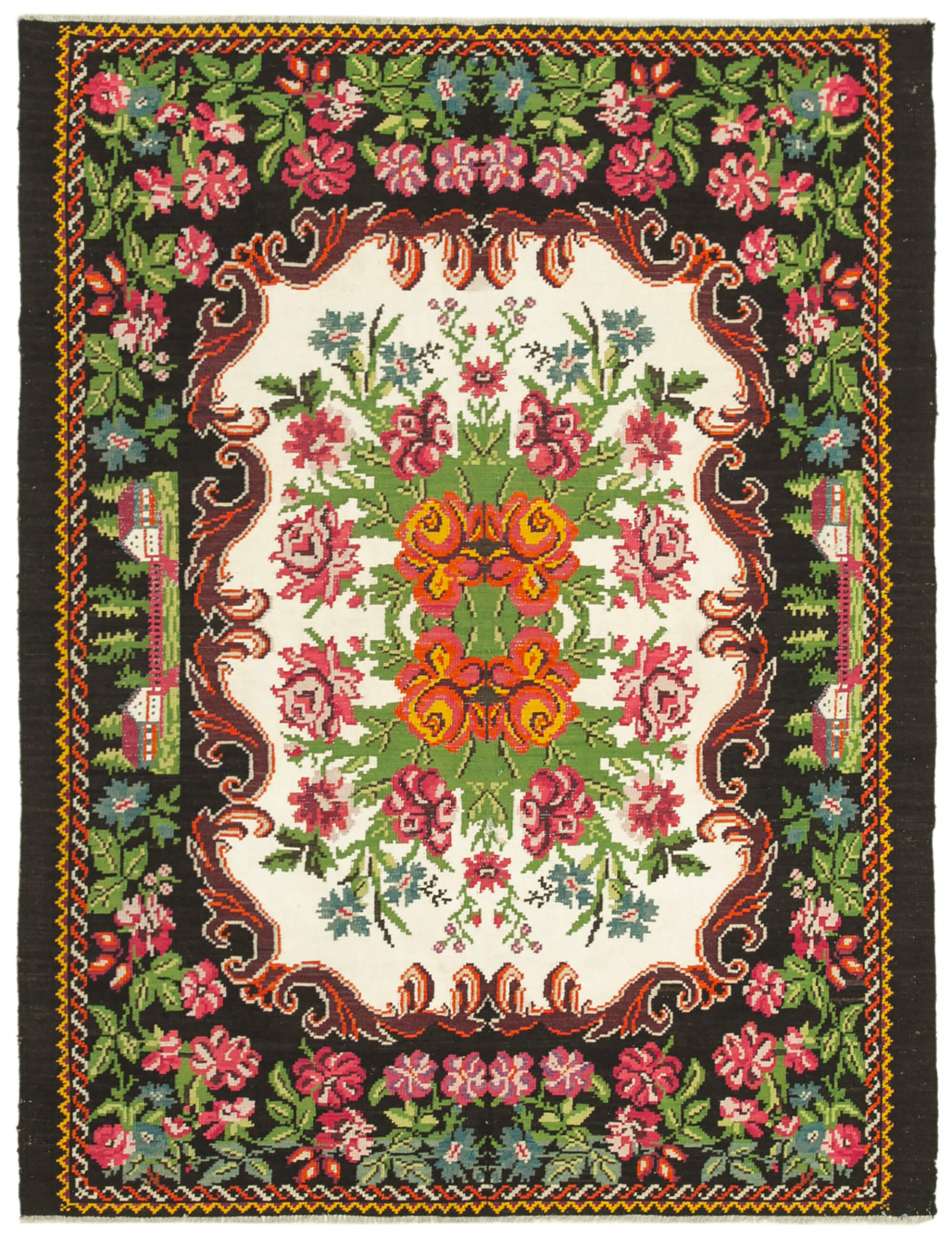 7x9 Black Vintage Moldovan Kilim Rug - 22237