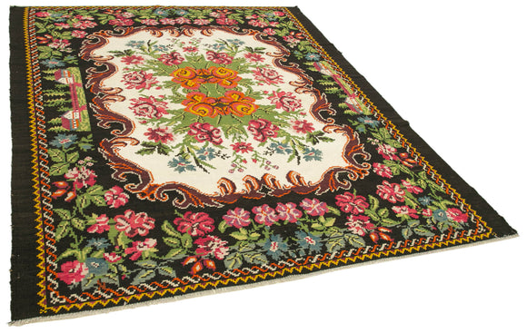 7x9 Black Vintage Moldovan Kilim Rug - 22237