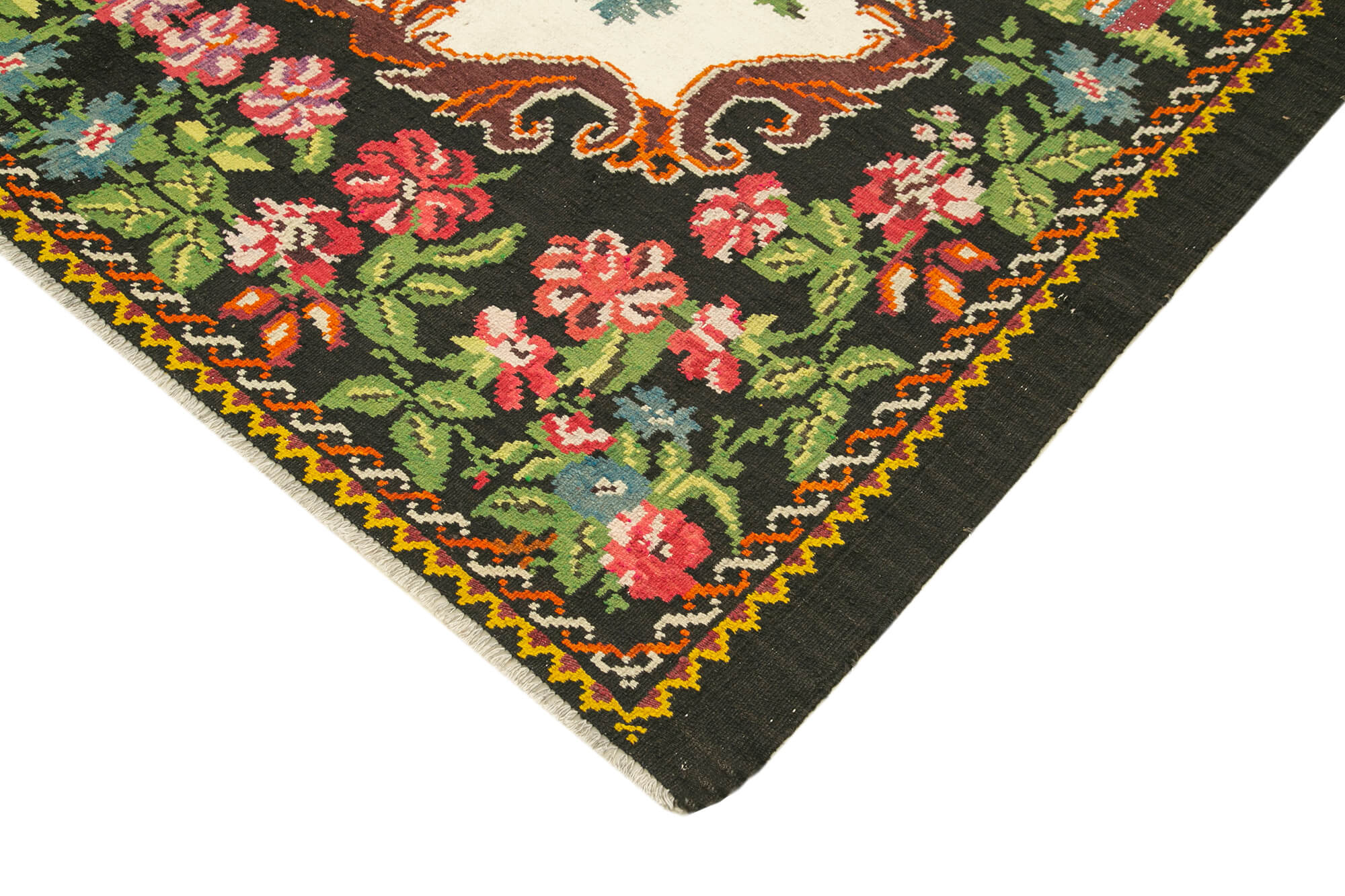 7x9 Black Vintage Moldovan Kilim Rug - 22237