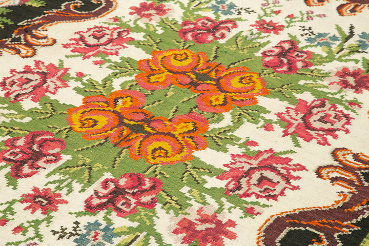 7x9 Black Vintage Moldovan Kilim Rug - 22237