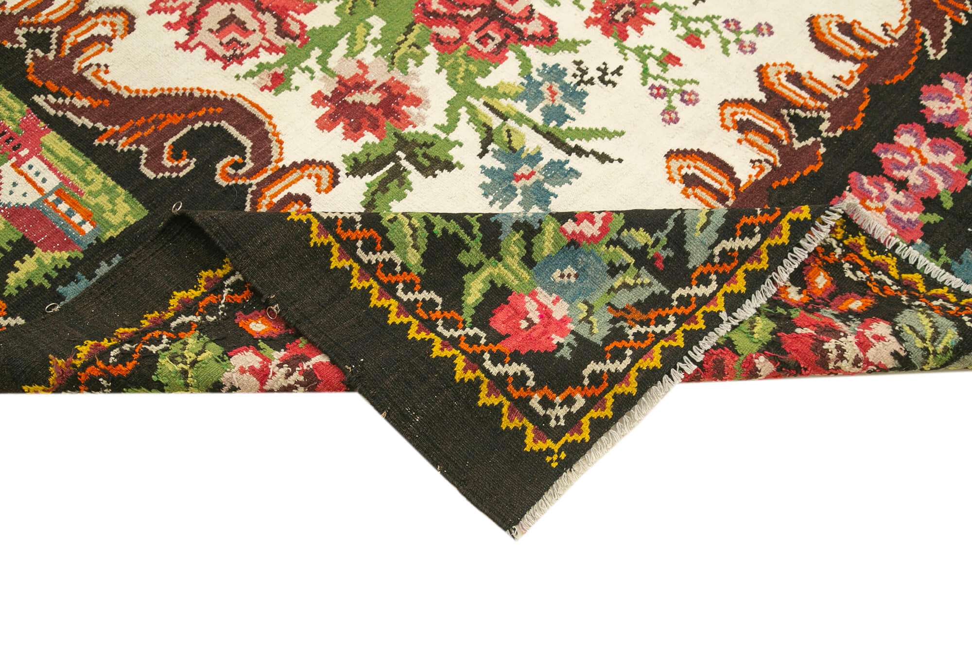 7x9 Black Vintage Moldovan Kilim Rug - 22237