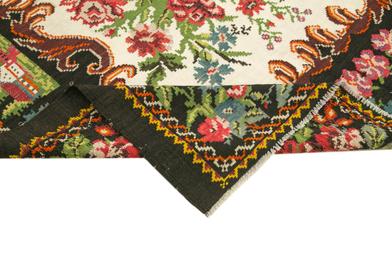 7x9 Black Vintage Moldovan Kilim Rug - 22237