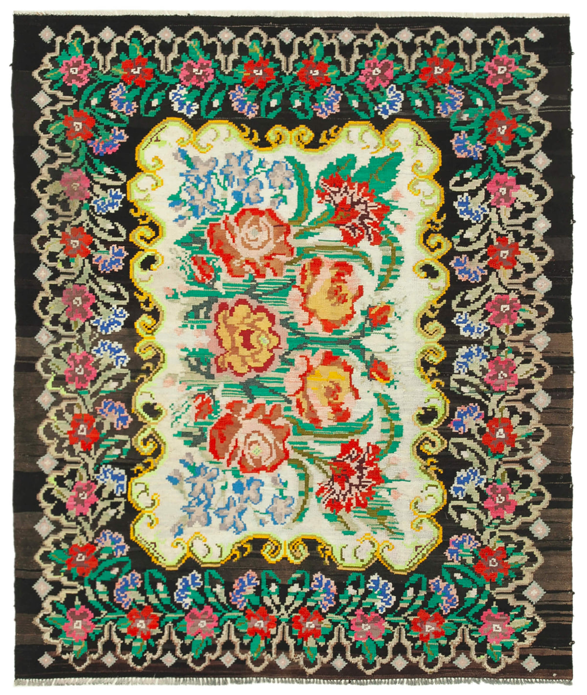 6x7 Black Vintage Moldovan Kilim Rug - 22239
