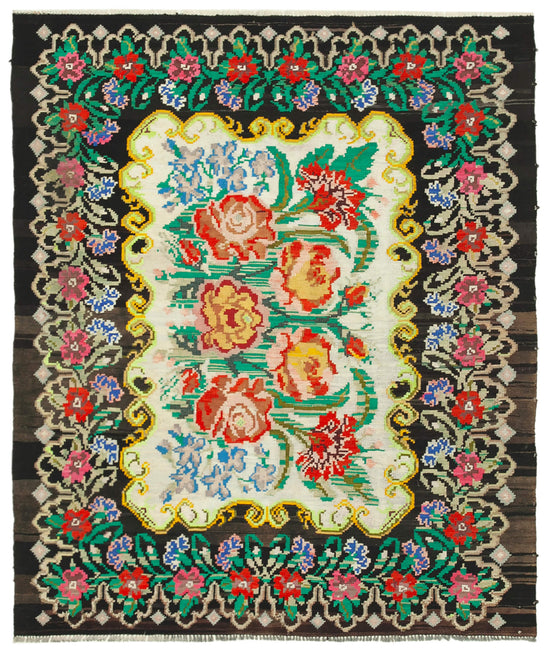 6x7 Black Vintage Moldovan Kilim Rug - 22239