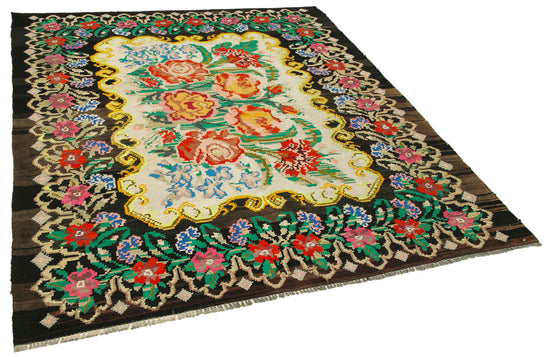 6x7 Black Vintage Moldovan Kilim Rug - 22239