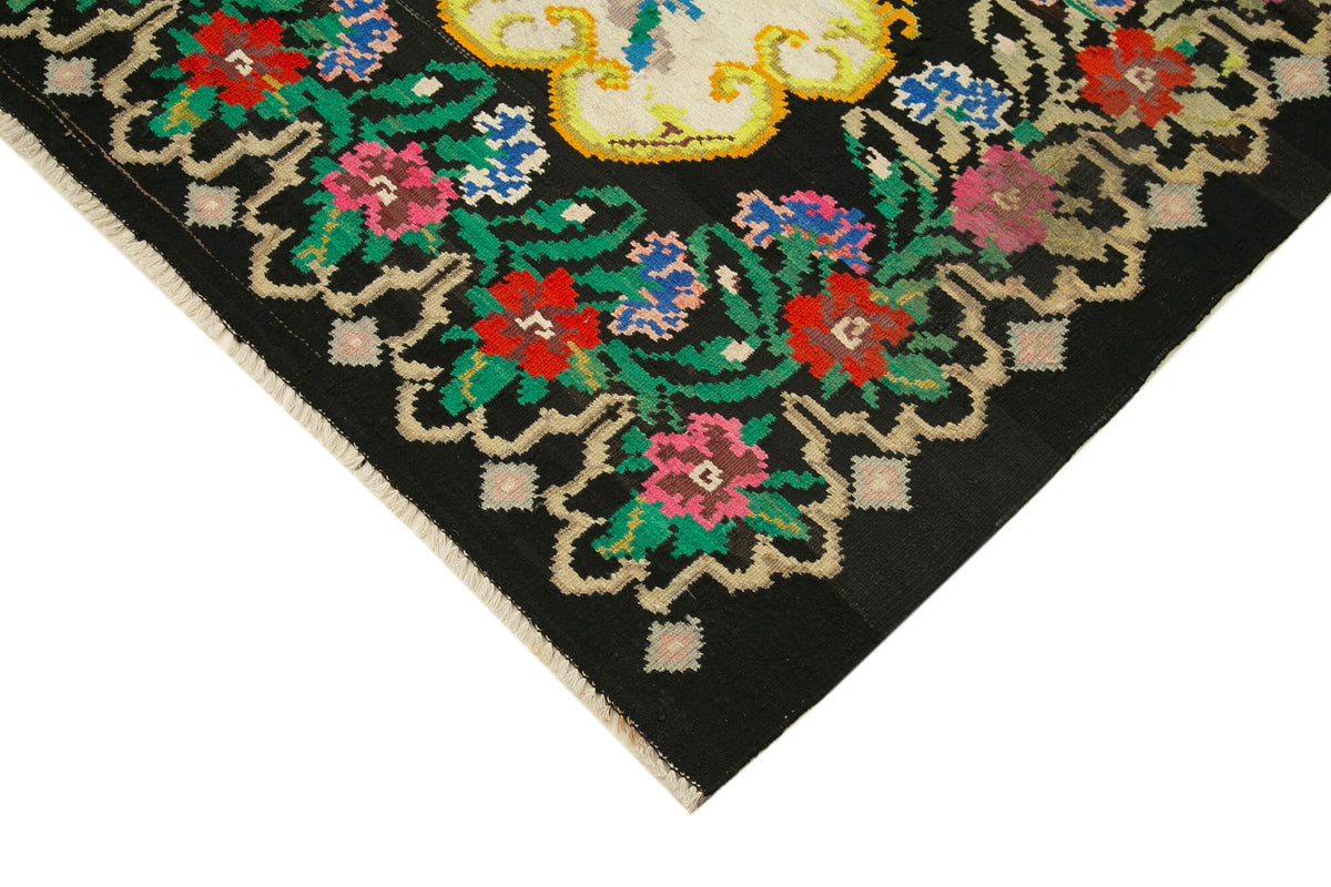 6x7 Black Vintage Moldovan Kilim Rug - 22239