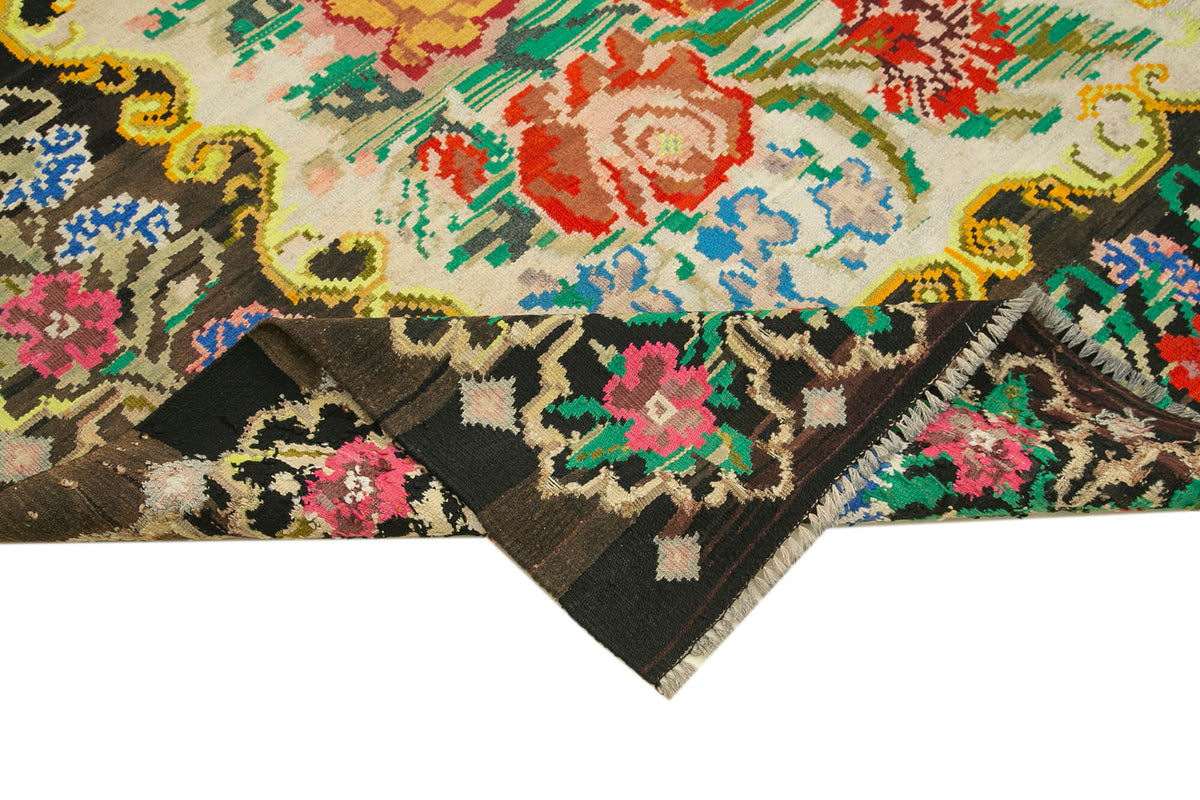 6x7 Black Vintage Moldovan Kilim Rug - 22239