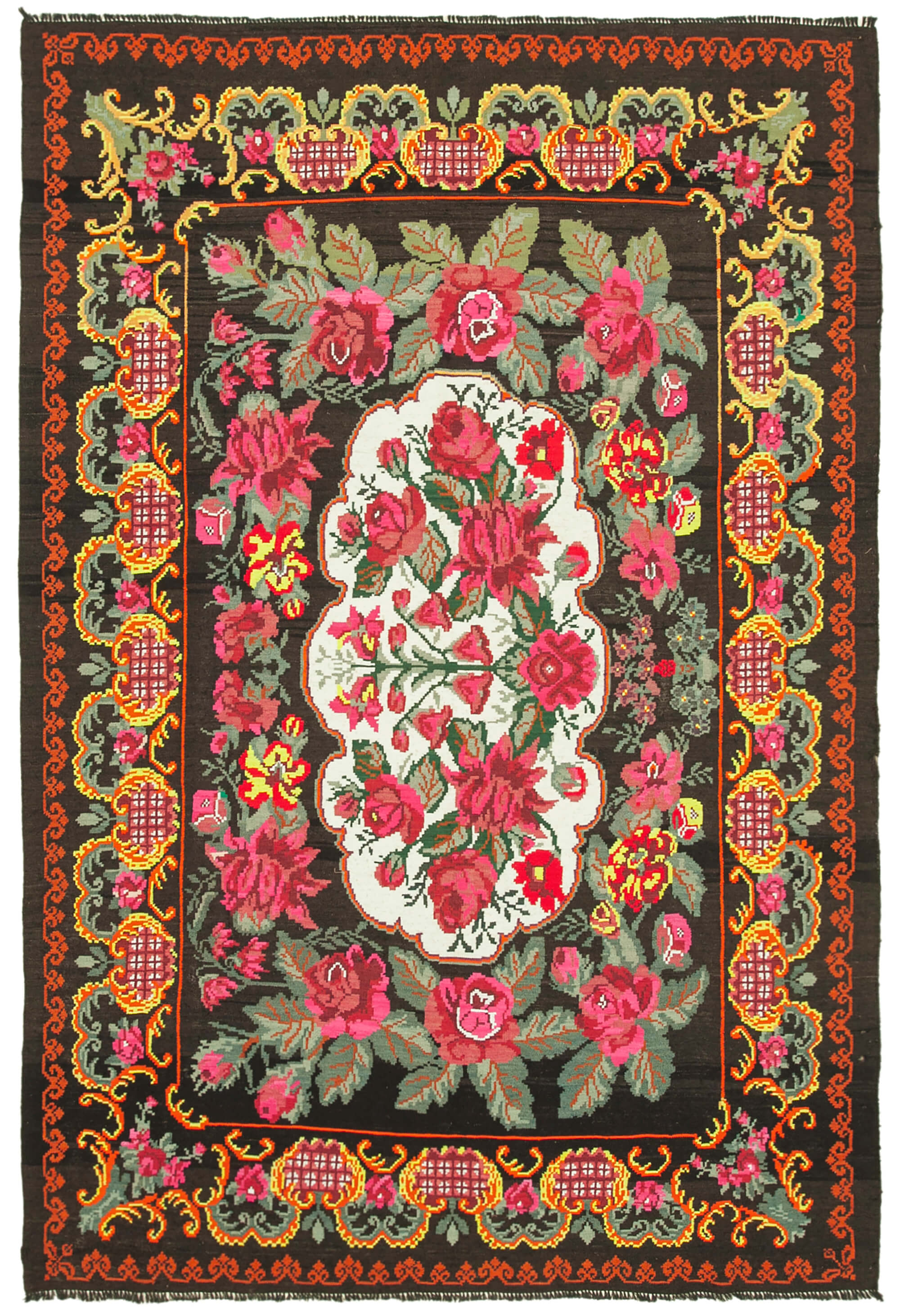 7x11 Black Vintage Moldovan Kilim Rug - 22241