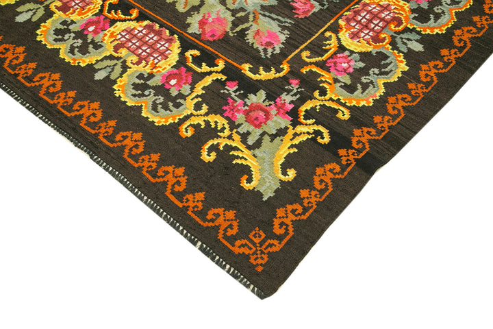 7x11 Black Vintage Moldovan Kilim Rug - 22241