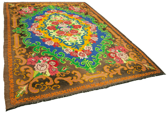 7x10 Brown Vintage Moldovan Kilim Rug - 22247