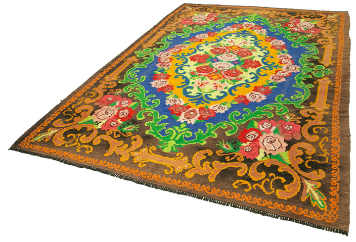 7x10 Brown Vintage Moldovan Kilim Rug - 22247