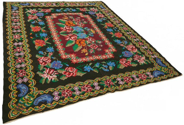 7x9 Black Vintage Moldovan Kilim Rug - 22248