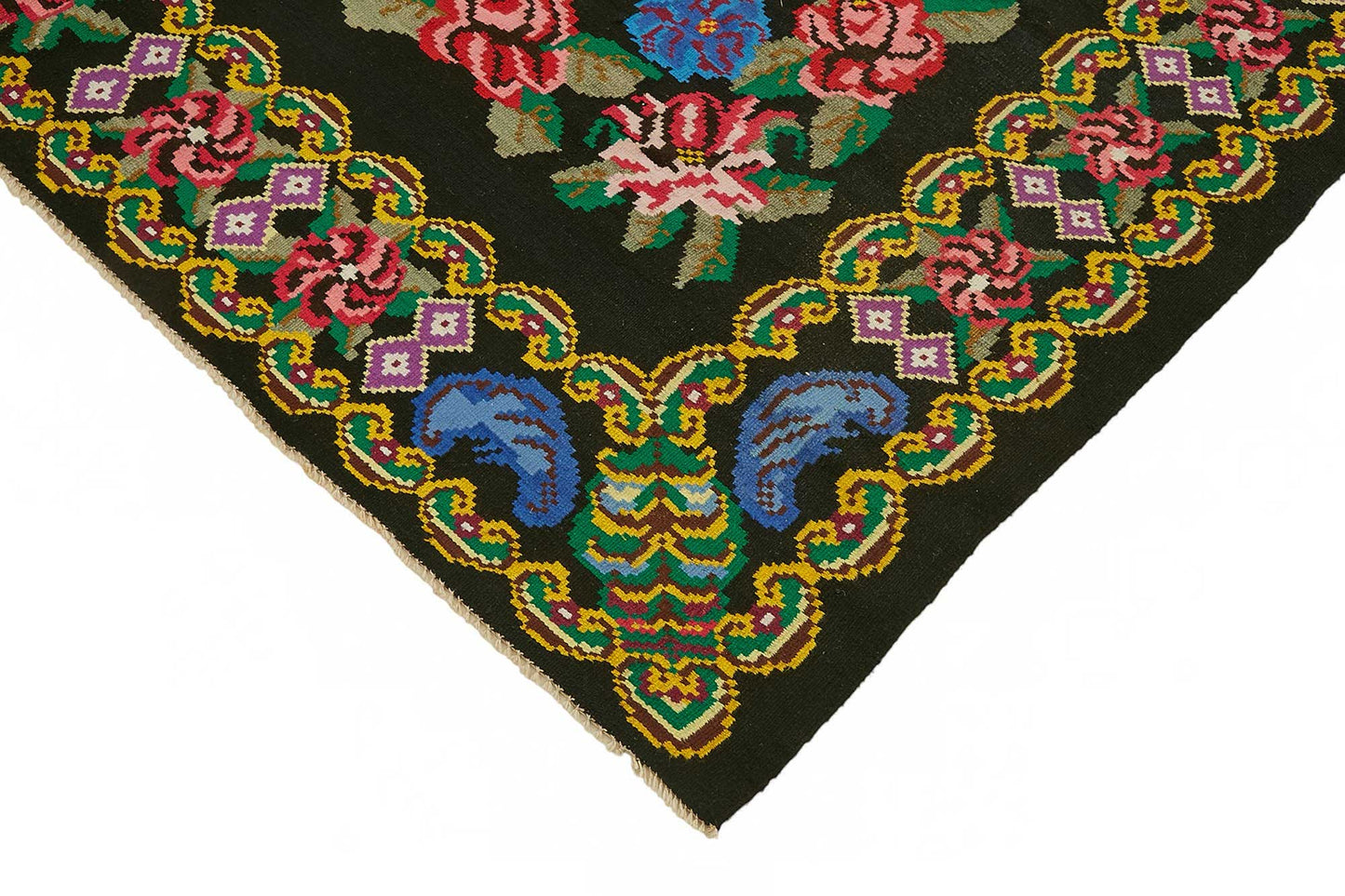 7x9 Black Vintage Moldovan Kilim Rug - 22248