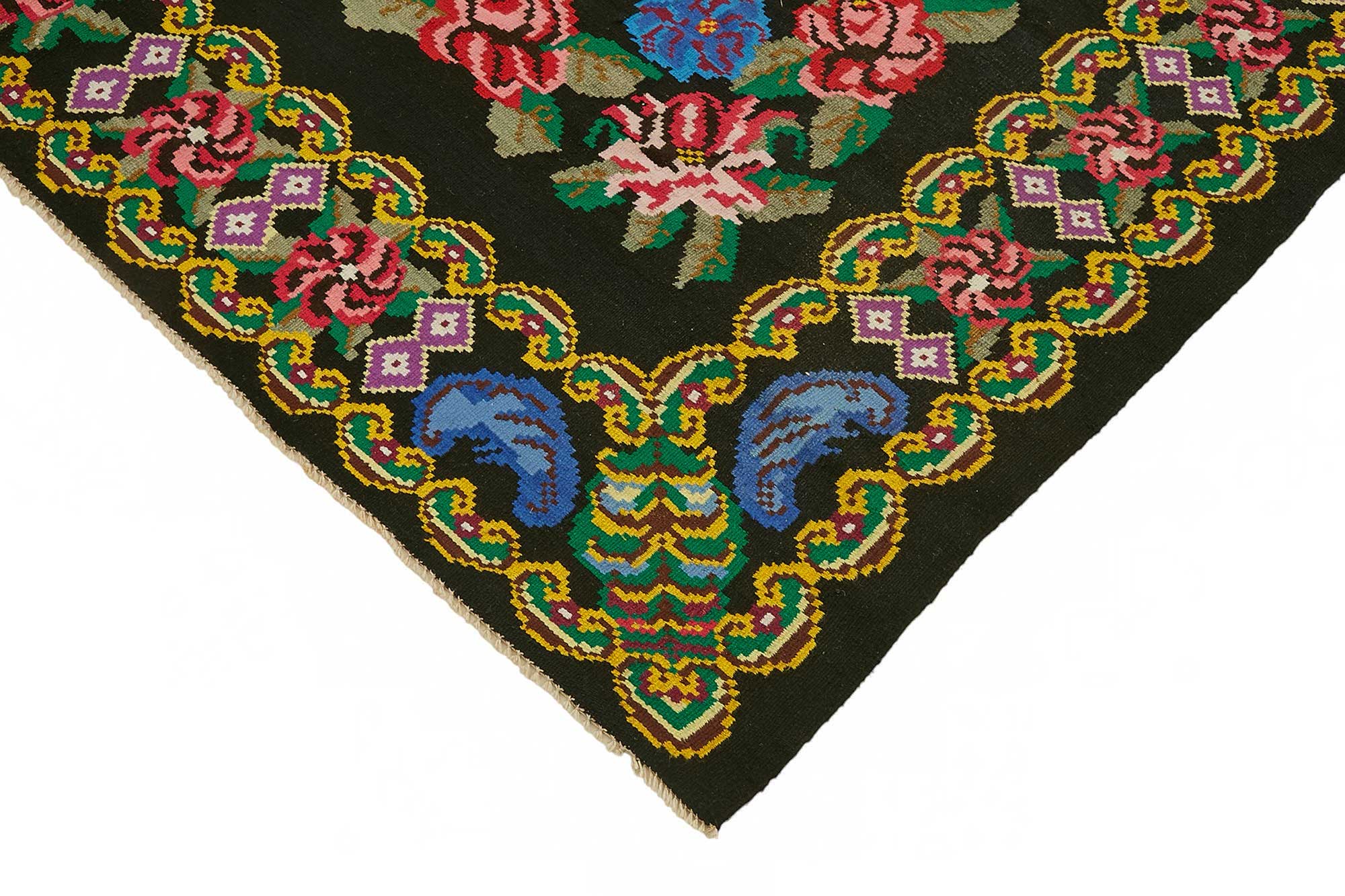 7x9 Black Vintage Moldovan Kilim Rug - 22248