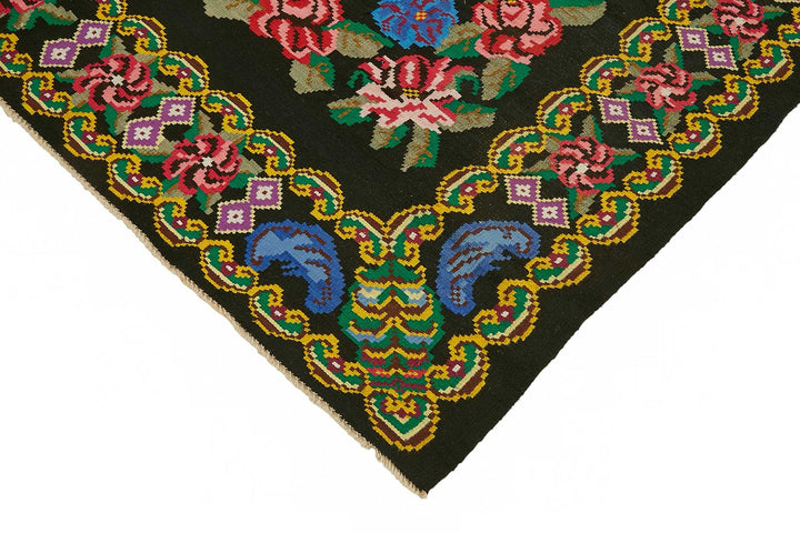 7x9 Black Vintage Moldovan Kilim Rug - 22248