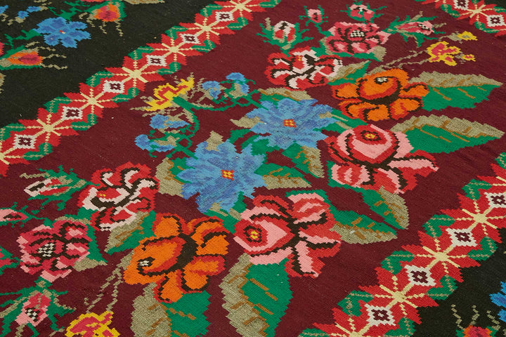 7x9 Black Vintage Moldovan Kilim Rug - 22248