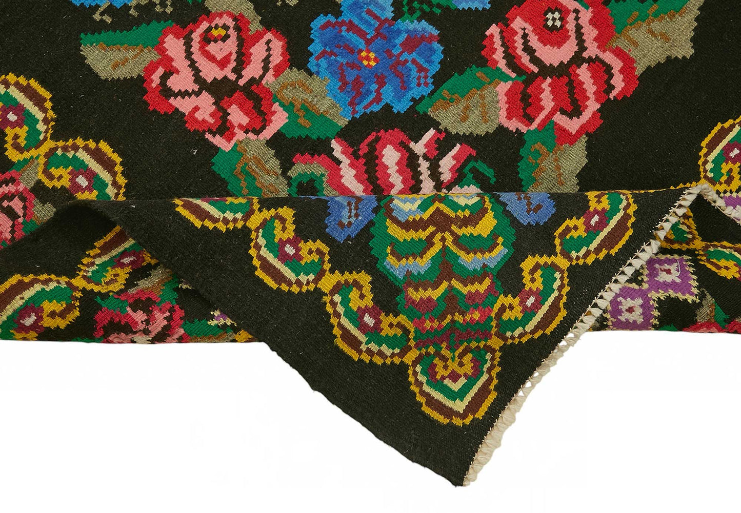 7x9 Black Vintage Moldovan Kilim Rug - 22248