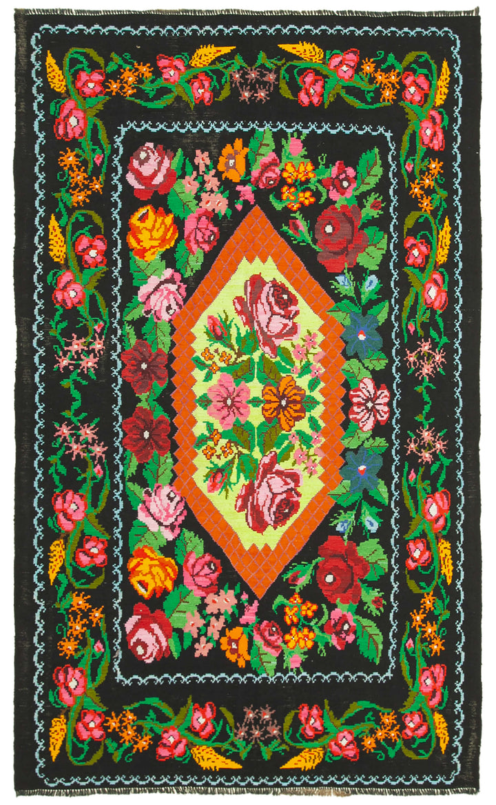 6x10 Black Vintage Moldovan Kilim Rug - 22249