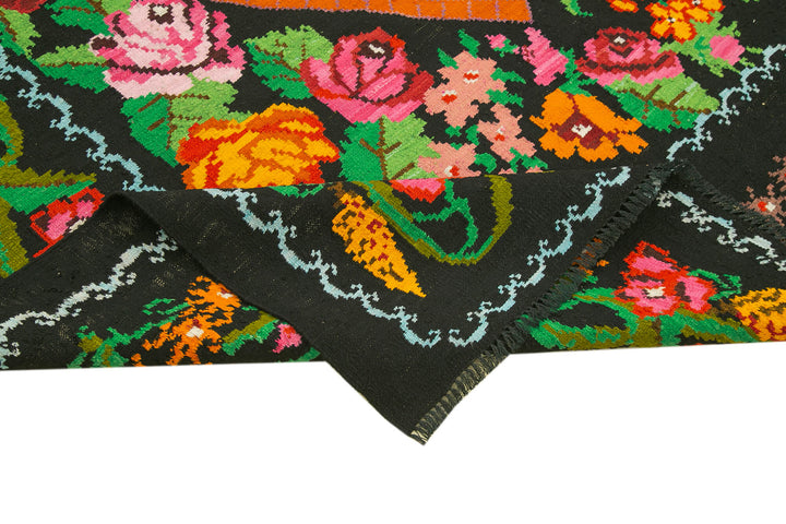 6x10 Black Vintage Moldovan Kilim Rug - 22249