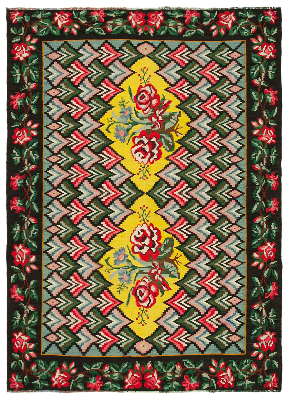 7x9 Black Vintage Moldovan Kilim Rug - 22255