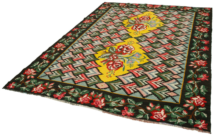 7x9 Black Vintage Moldovan Kilim Rug - 22255