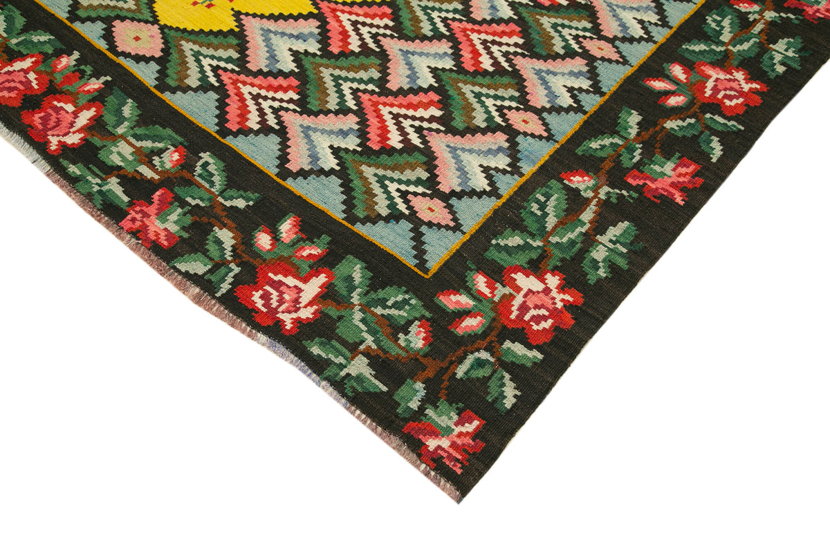 7x9 Black Vintage Moldovan Kilim Rug - 22255