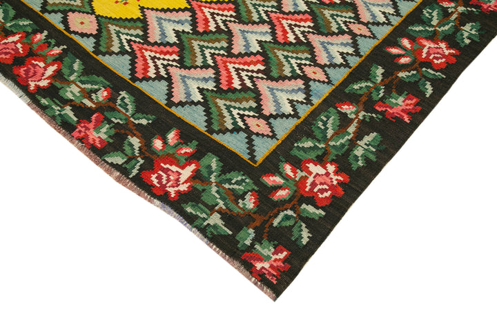 7x9 Black Vintage Moldovan Kilim Rug - 22255