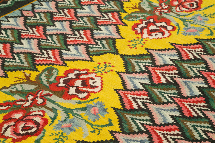 7x9 Black Vintage Moldovan Kilim Rug - 22255