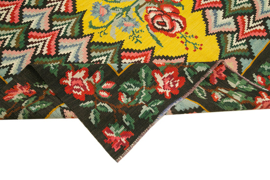 7x9 Black Vintage Moldovan Kilim Rug - 22255