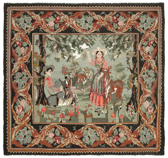 6x7 Black Vintage Moldovan Kilim Rug - 22260