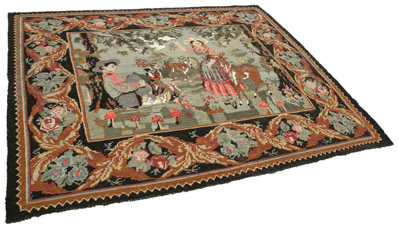 6x7 Black Vintage Moldovan Kilim Rug - 22260