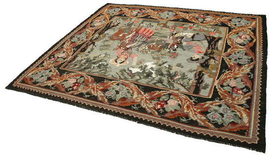 6x7 Black Vintage Moldovan Kilim Rug - 22260