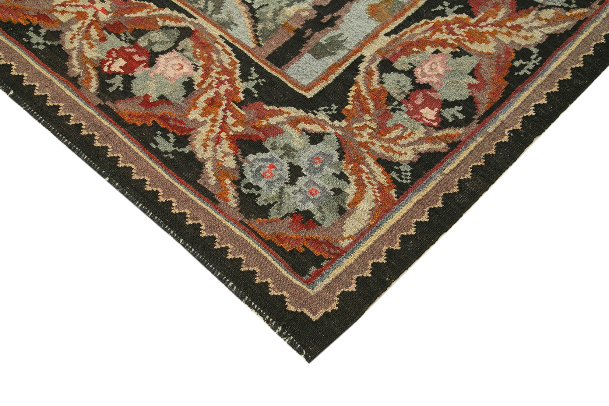 6x7 Black Vintage Moldovan Kilim Rug - 22260
