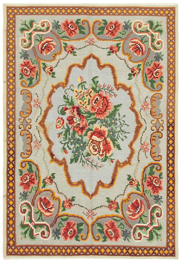 5x7 Beige Vintage Moldovan Kilim Rug - 22266