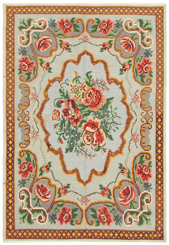 5x7 Beige Vintage Moldovan Kilim Rug - 22266