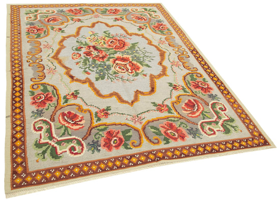 5x7 Beige Vintage Moldovan Kilim Rug - 22266
