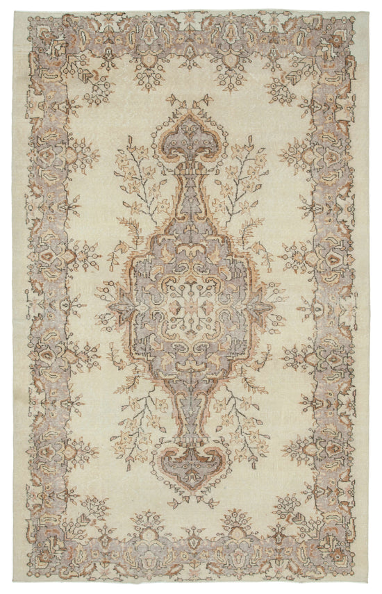6x10 Beige Turkish Vintage Area Rug - 22421